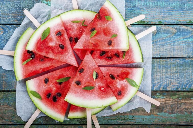 Watermelon slices on sticks for a watermelon diet snack